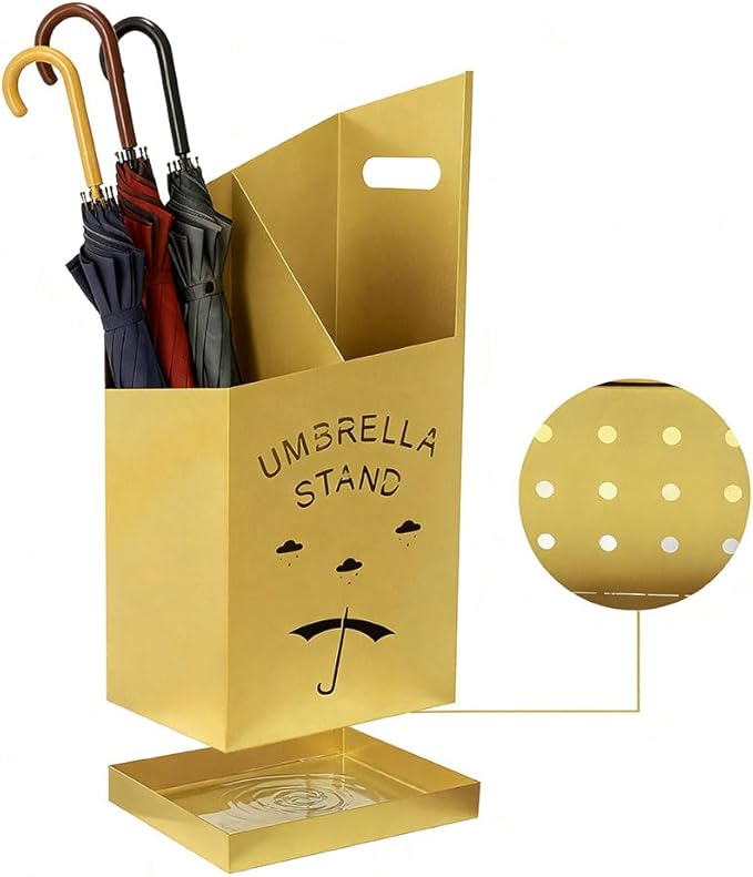 Detachable Base Umbrella Stand - Elegant Raindrop Design, Water Collection Tray, Gold/Black Finish, Durable Home & Office Organizer