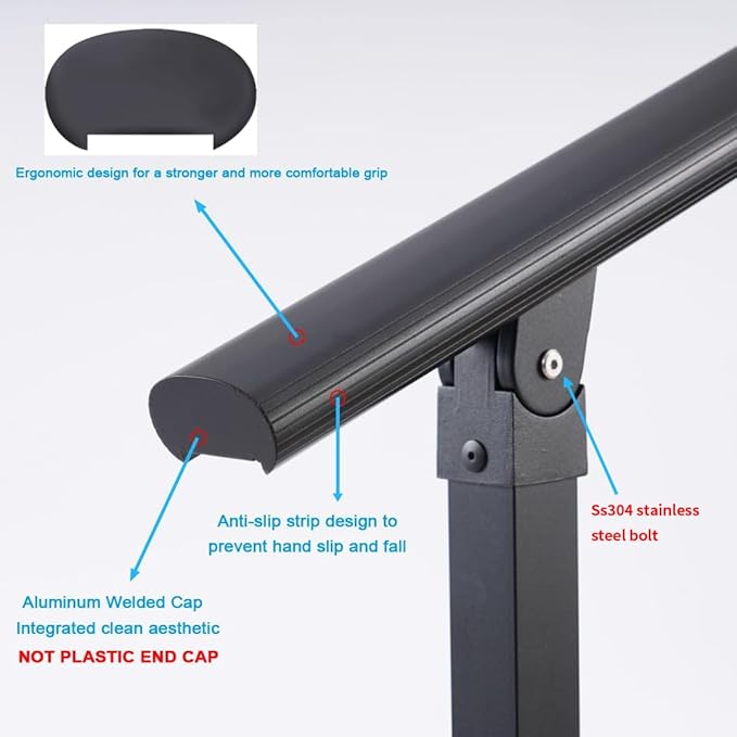 3 Steps Handrail for Outdoor Steps, Premium Aluminum Alloy Railing Set, Porch Railing Kit,Free Installation Kits Included, Used Under Harsh Weather Conditions,Rust Free, for 2-3 Steps