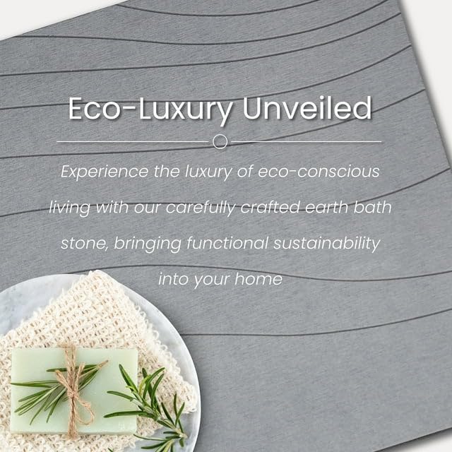 Blue Loom Stone Bath Mat, Premium Non-Slip Diatomaceous Earth Bathmat, Absorbent and Quick Drying to Elevate Your Bathroom, Dry Floor or Kitchen, Easy to Clean Spa Experience 15.3" x 23.6" - Grey