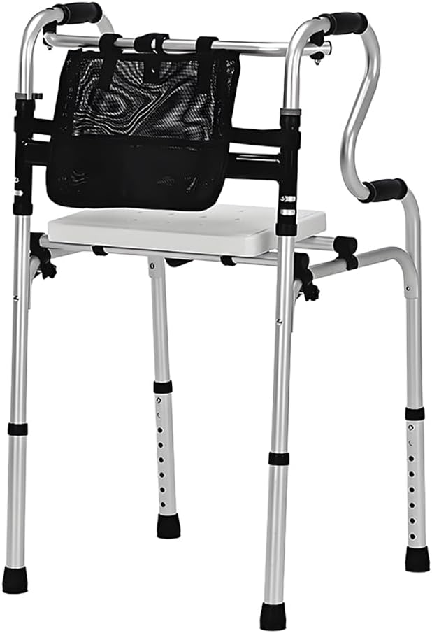 300LBS Lightweight Folding Walker with Seat,Storage Bag,Adjust Height (5'-6'5"), 2-in-1 Fixed/Cross Modes, Stable Aluminum Mobility Aid for Seniors, Post-Surgery Patients & Mobility-Impaired