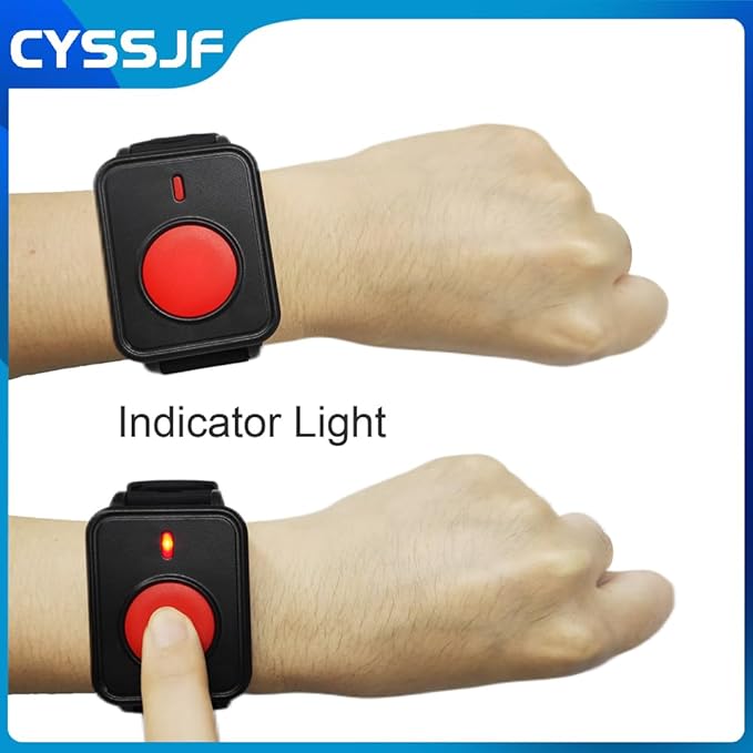 Wireless Call Strobe Light System for Elderly Wrist SOS to Caregiver Pager Life Alert Systems for Seniors Patients at Home Hospitals Nurse with 1 Call Light Waterproof Watch and Lanyard Panic Button