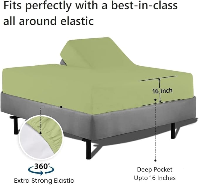 Top Split King Fitted Sheet Only for Adjustable beds, Split Down 34 inches from The Top, 600 Thread Count 100% Cotton Half Split Flex Head Fitted Sheet for Sleep Number Beds, Sage