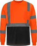High Visibility Class 3 T Shirts，Hi Vis Safety Shirts with Reflective Strips and Pocket, Long Sleeve Quick Dry Mesh Construction Work Shirt for Men/Women Black Bottom Orange,3XL