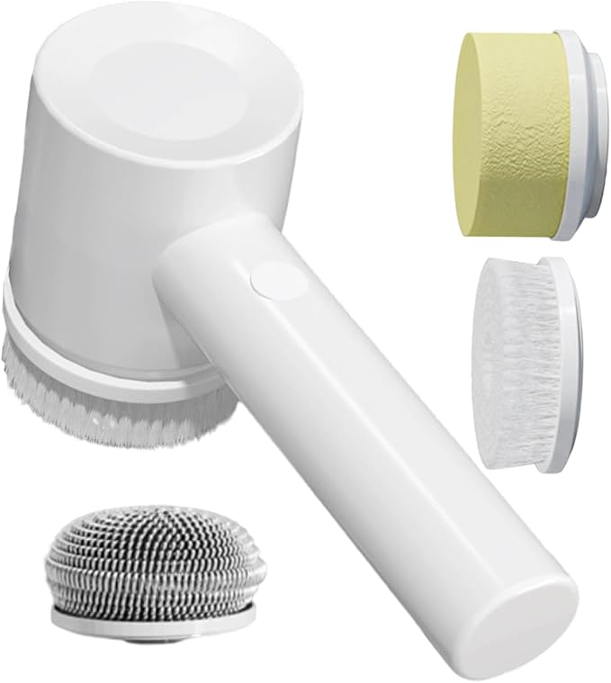 Cordless Cleaning Brush - Lightweight Electric Bathroom Scrubber, 12 Inch Handle with Grip, Rotating Head Pair with Frame, Home Supplies Tool, Multi Device for Bathtub, Toilet, Sink, Tile