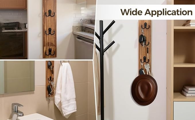 Key Holder Wall Mount, Solid Wood Organizer Shelf, Four Double Hooks, Vertical Entryway Storage for Keys, Mail, Leashes, Rustic Farmhouse Style Home Decor