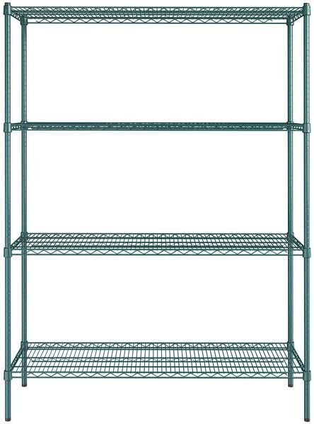 18" x 72" NSF Green Epoxy 4-Shelf Kit with 74" Posts, Heavy Duty Storage Shelving, Wire Shelving Kit, NSF Commercial Storage Rack Unit
