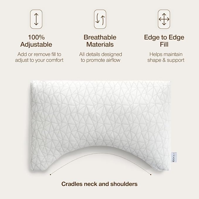 Coop Home Goods Original Crescent Adjustable Pillow, Queen Bed Pillows for Shoulder, Neck & Head Support, Crescent Foam Pillows - Medium Firm for Back & Side Sleeper, CertiPUR-US/GREENGUARD Gold