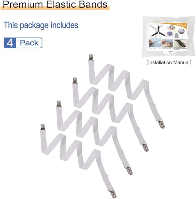 4Pcs Adjustable Bed Sheet Straps Clips, Elastic Mattress Sheet Fasteners Holder and Suspenders, Grippers to Hold Sheet, Mattress, Sofa, Couch, Table Cloth, Recliner Ironing Board Cover and More