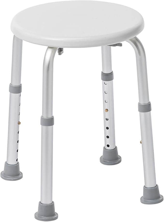Drive Medical Shower Stool - Adjustable Height - Lightweight Aluminum Construction - 300 Lb Weight Capacity - Compact Tub & Shower Seat - Safety Bath Accessory - White