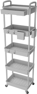 5 Tier Rolling Utility Cart with Drawer,REBECAT Utility Cart Made of Multifunctional Storage Organizer Tool for Kitchen,Bathroom,Living Room,Office(Gray)