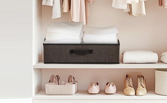DAYARD Fabric Bins [1-Pack], Trapezoid Storage Bins with Handles, Foldable Baskets Storage Boxes for Shelves, Closet, Bookshelf, Organizer Containers, 20 x 11 x 8 inch Coffee…