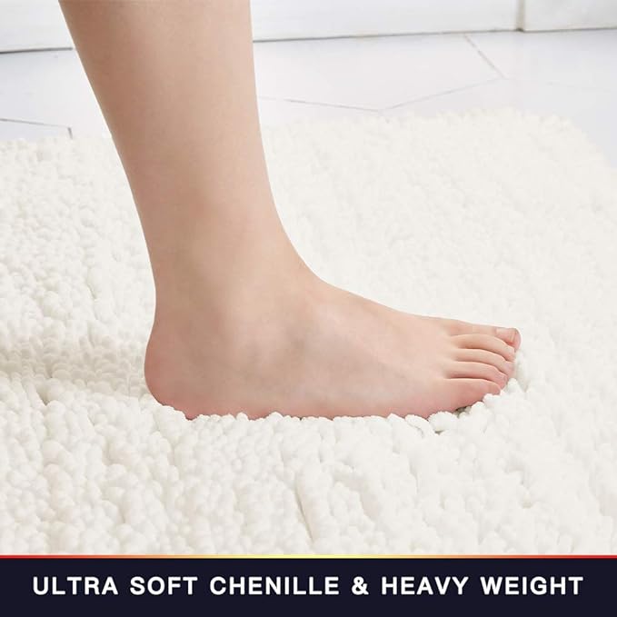 Walensee Bathroom Rug Non Slip Bath Mat (32x20 Inch Ivory) Water Absorbent Super Soft Shaggy Machine Washable Dry Extra Thick Perfect Absorbant Best Large Plush Carpet for Shower Floor
