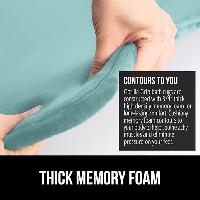 GORILLA GRIP Memory Foam Bath Mat, Soft Absorbent Velvet Bathroom Mats, Durable Dots on Underside, Machine Washable Bathmat, Carpet Rug Room Decor for Shower Tub Floor RV, 24x17 Rugs, Seablue