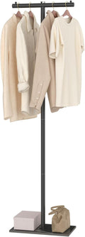T-shaped Coat Rack Freestanding, Modern Clothes Rack with Rock Slab Base, Heavy-duty Metal Coat Tree for Boutiques, Hallway, Entryway, 68.9 Inches High, Black, GYJ001B