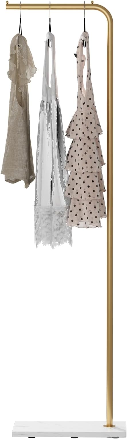 DR.IRON Gold Coat Racks, Metal Coat Racks Freestanding with Crossbar and Heavy Base, Modern Coat Rack Stand, L Shaped Clothing Rack for Entryway, Bedroom, Living Room or Office