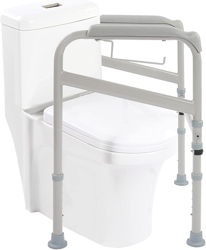Aramox Toilet Frame for Disabled, Adjustable Height Carbon Steel Toilet Support Frame, Nonslip Safety Handle for Elderly and Disabled Users