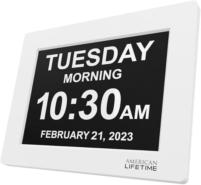 American Lifetime Upgraded Version, Day Clock Extra Large Impaired Vision Digital Clock with Backup and 5 Alarm Options, White
