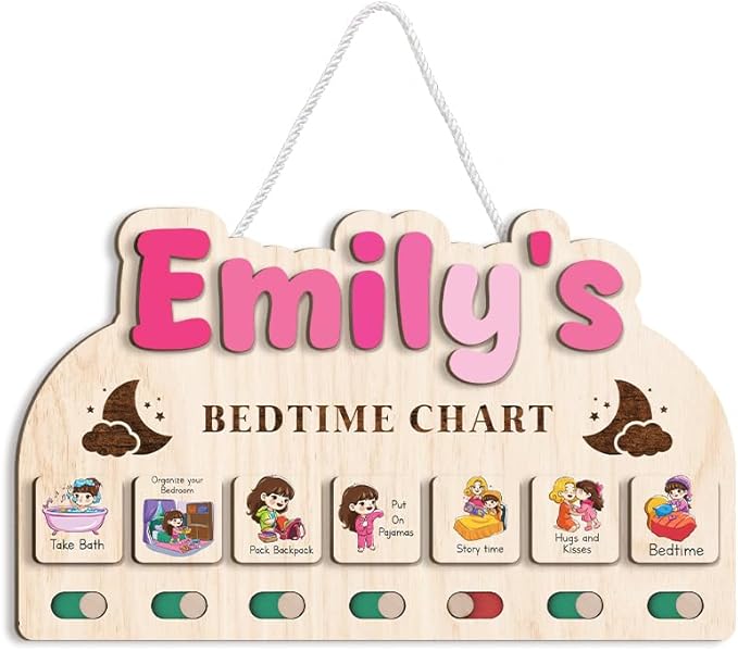 Bedtime Routine Chart, Night Time Routine Chart, Kids Routine Chart, Wooden Daily Night Routine Chart, Visual Schedule for Toddler Evening Routine