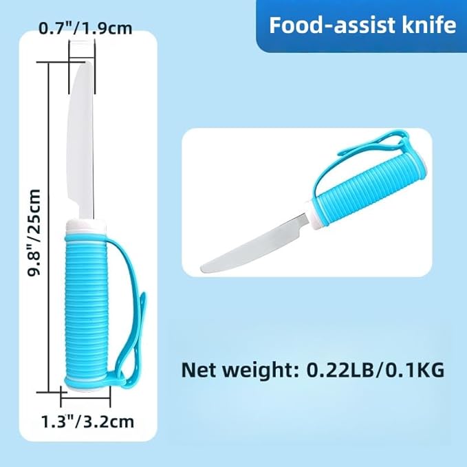 Tremors Elderly Assistance Products,Spoon and Fork Three Piece Set,Handicap Accessories for Daily Living,Adaptive Equipment with Blue Handle Belt,Aids for Living,Eating Utensils Sets.