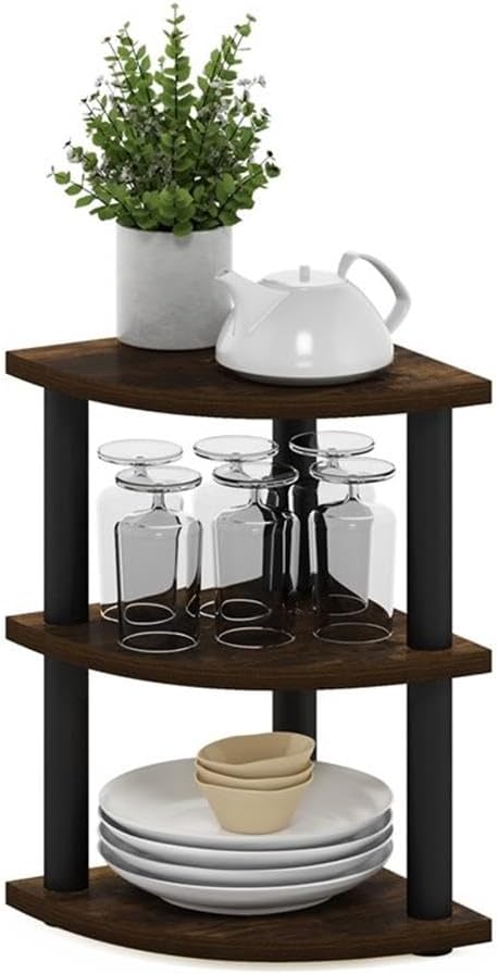 Pemberly Row 3-Tier Corner Countertop Organizer Shelf in Amber Pine/Black