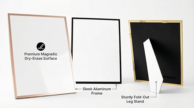 Small Whiteboard 12 x 16 Inch Magnetic Dry Erase Board with Stand & Wall Mount | Gold Aluminum Frame | Desktop Board for Home, Office, Reception, Events | 2 Markers, Eraser & 2 Magnets