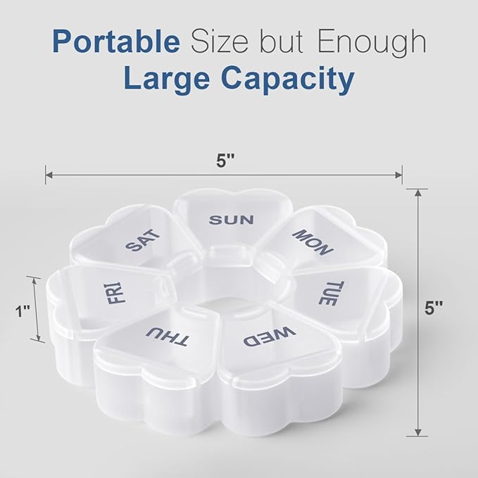 Large Weekly Pill Organizer, Pill Box 7 Day, KAPENS Daily Vitamin Case Large Capacity Compartments, Pill Containers for Fish Oil Medicine Supplements, White