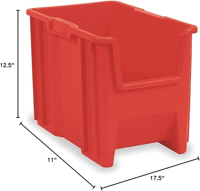 Akro-Mils 13014 Stak-N-Store Heavy Duty Stackable Open Front Plastic Storage Container Bin, (17-1/2-Inch x 11-Inch x 12-1/2-Inch), Red, (4-Pack)