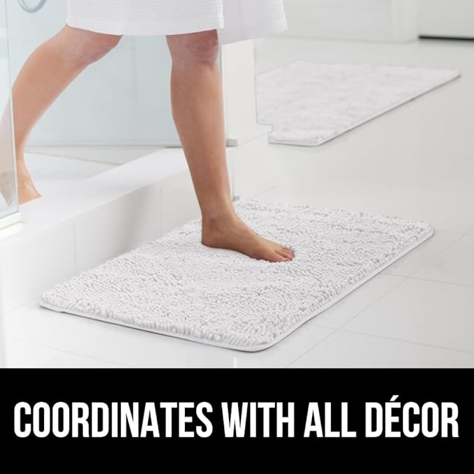 GORILLA GRIP Bath Rug Mat 70x24, Thick Soft Absorbent Chenille, Quick Dry Microfiber Mats, Rubber Backing Washable Shower Floor Rugs, Bathmat Runner, US Designed Bathroom Home Decor Accessories White