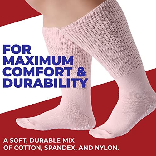 FORTIVO 2 Pairs Extra Wide Socks For Swollen Feet, Non-Slip Hospital and Diabetic Socks for Men and Women