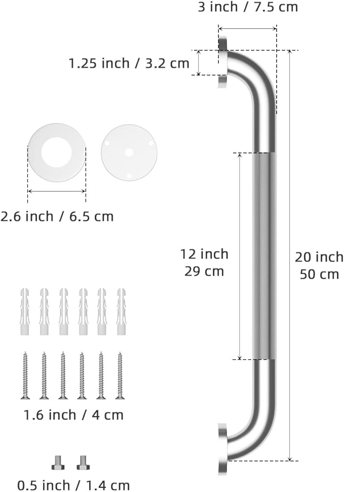 20 Inch Anti Slip Shower Grab Bar, Munzong Stainless Steel Bathroom Grab Bar, Satin Brushed Nickel Knurled Bathroom Balance Bar,Safety Hand Rail Support Handicap Elderly Senior Assist Bath Handle