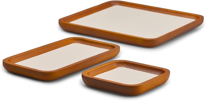 Oirlv Solid Wood Jewelry Display Tray Small Jewelry Tray Rings Earrings Bracelets Necklace Holder Organizer (Rectangle, Creamy-white)