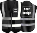 YOWESHOP High Visibility Safety Vest Custom Your Logo Protective Workwear 5 Pockets With Reflective Strips Outdoor Work Vest (Black (S))