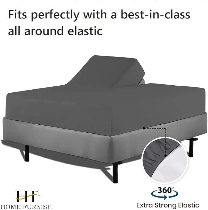 HOME-FURNISH Half Split Queen Fitted Sheet for Adjustable beds, 1 PC Top Only Down 39 inches from The Top, 600 Thread Count 100% Cotton Queen, Dark Grey Solid