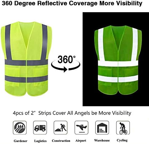 JSungo High Visibility Safety Vest 10 Pack, Yellow Reflective Vest with 2 Inch Hi vis Silver Strip, Construction Vest for Men & Women, Universal Size