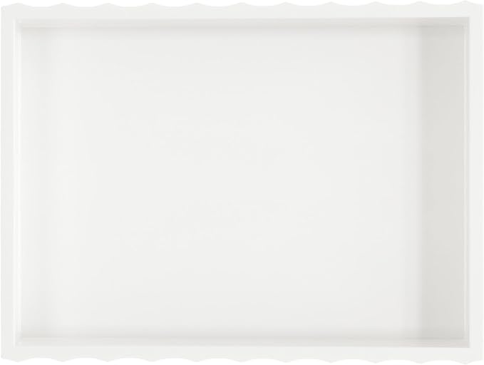 Kate and Laurel Lissi Decorative Rectangle Tray with Wavy Design, 16 x 12, White, Modern Scalloped Serving Tray for Coffee Table Ottoman, Dining Table, or Entryway Catch-All Tray