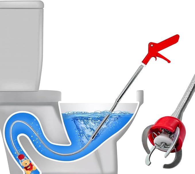51 Inch Toilet Auger Snake with 4 Claw Grabber Fits Pipes 1.6 Inches or Larger Flexible Clog Removal Tool for Toilets and Drains