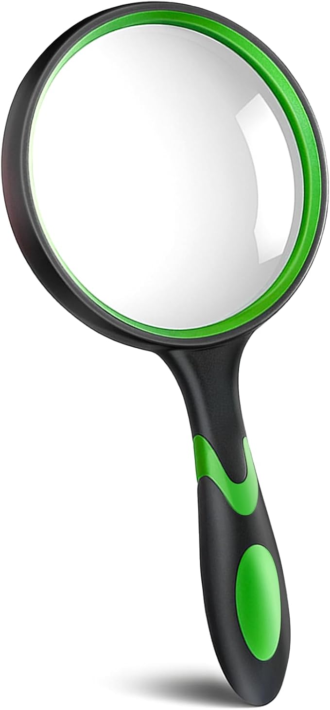 5X Magnifying Glass Handheld Reading Magnifier for Seniors - 100MM Real Glass Magnifying Lens for Book, Newspaper Reading, Insect and Hobby Observation, Science(Green)