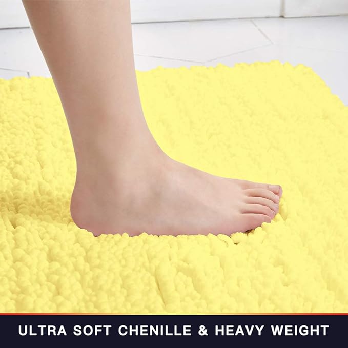 Walensee Large Bathroom Rug Non Slip Bath Mat (72x24 Inch Yellow) Water Absorbent Super Soft Shaggy Chenille Machine Washable Dry Extra Thick Perfect Absorbant Best Plush Carpet for Shower Floor