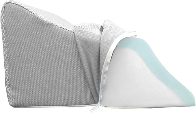 Lounge Doctor Elevating Leg Rest Wedge Pillow with Memory Foam, Light Blue, Small