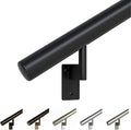 Promenaid 3ft Flush Handrail Kit - Satin Black - Complete Indoor/Outdoor Handrail for Stairs - 1.6" Round Anodized Aluminum Railing - 2 Satin Black Painted Pivoting Wall Brackets & Flush Endcaps