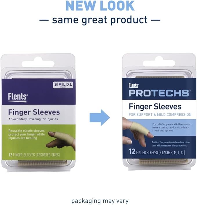 Flents Finger Sleeves, Pain Relief for Arthritis, Inflammation, Cracking, Blisters, Tendonitis & Athletic Stress, Plastic Wrap for Support & Compression, Assorted Size, 12 Count