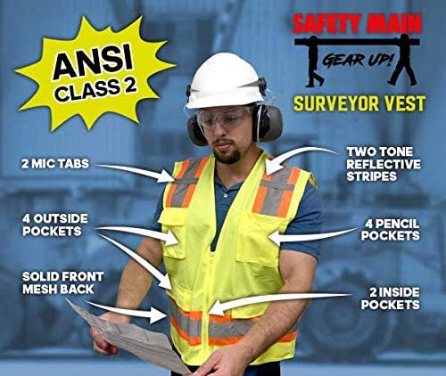 Premium High Visibility Surveyor Vest Solid Front Mesh Back, 5 Pack, 3X-Large