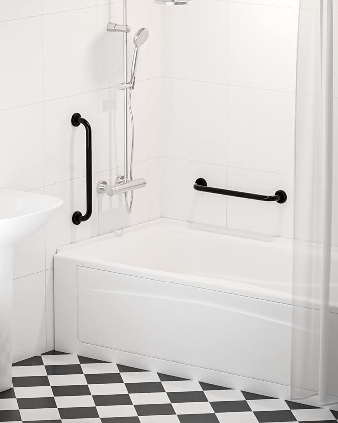 2 Pack 20 Inch Bronze Shower Grab Bar Matte Black, Munzong Antique Brass Bathroom Grab Bar w/Anti-Slip Knurled Grip, Bathroom Balance Bar, Safety Handrail Support, Injury Elderly Senior Assist Handle