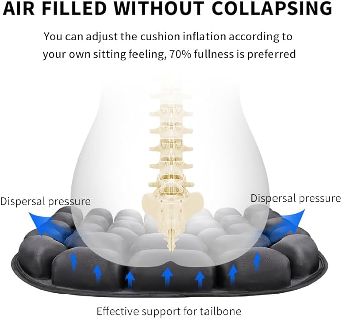 Travel Cushion,3DAir Inflatable Pressure Relief Cushion,Airplane seat Cushion for Long Flights,Press Type air Inflatable Wheelchair seat Cushion for Car,Office,Stadium,Ergonomic Comfort Support
