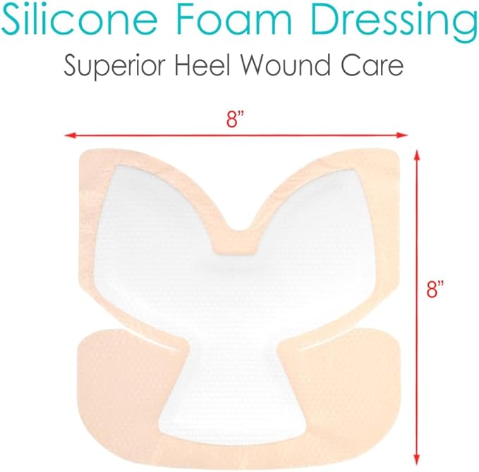 Heel Bordered Silicone Foam Dressing Waterproof Adhesive Sacral Bandages with Absorbent Padding for Elbow Wrist Foot Pressure Bed Sore Hip Knee Replacement Surgery 8.26"x8.26" 2 Pack