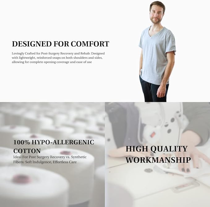 Inspired Comforts Unisex Post Surgery & Rehab V Neck Dual Access Snap Shirt