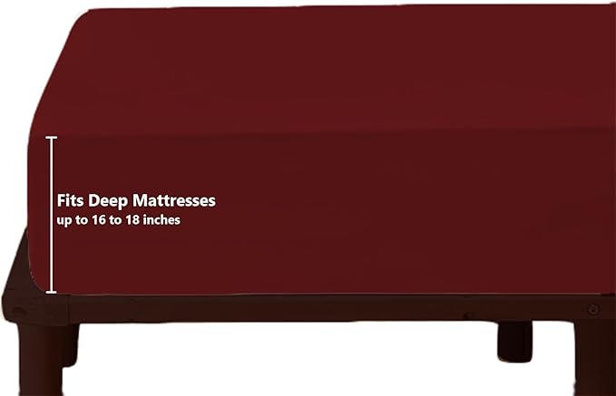 Top Split King Fitted Sheet Only for Adjustable beds, Split Down 32 inches from The Top, 600 Thread Count 100% Cotton Half Split Flex Head Fitted Sheet for Sleep Number Beds, Burgundy