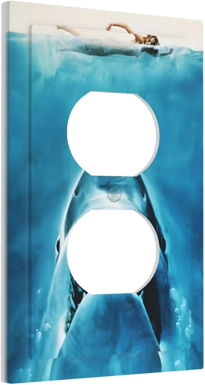Swimming Woman Funny Shark Blue Ocean Outlet Covers 1 Gang Duplex Light Switch Cover Decorative Switch Plates Electrical Receptacle Faceplate Wall Plate for Kids Room Bedroom Home Decor
