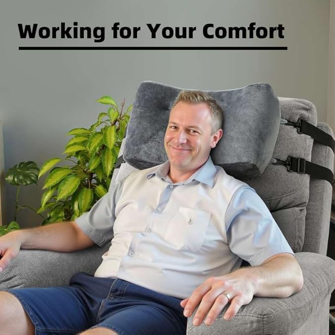 Head Pillow for Sleeping on Recliners with Adjustable Strap Office Chairs Soft Headrest Cushion for Couch,Pain relidf&Cervical Support, Comforttable PP Cotton Neck Rest (Grey, Extra Large)