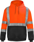 sesafety Class 3 High Visibility Sweatshirt for Men,Hooded Pullover,Hi-Vis Safety Hoodie Pullover Sweatshirt,Reflective Safety with Black Bottom,Orange,2XL